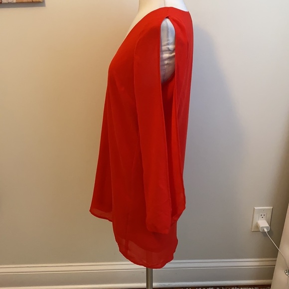 Tobi Red Chiffon Split Sleeve Tunic Dress - Picture 4 of 9